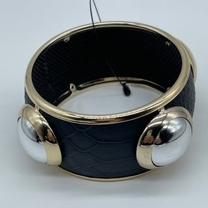 Two Tone Metal and Faux Leather Round Bracelet